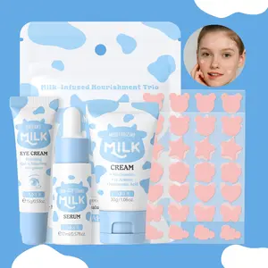 Milk Skincare Kit, Moisturizing Facial Skincare Kit, Hydrating Set, Including Facial Serum, Eye Cream, Moisturizer, Acne Patches, Skin Care Kit for Women, Hydrate, Hyperpigmentation Care Set