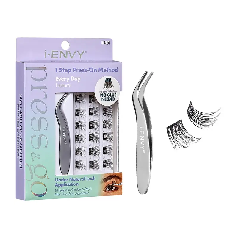 i-ENVY Press & Go All-In-One Lash Kit - Self-Adhesive, No Glue False Eyelash Clusters, 1-Step Press-On Application, Damage-Free & No Residue