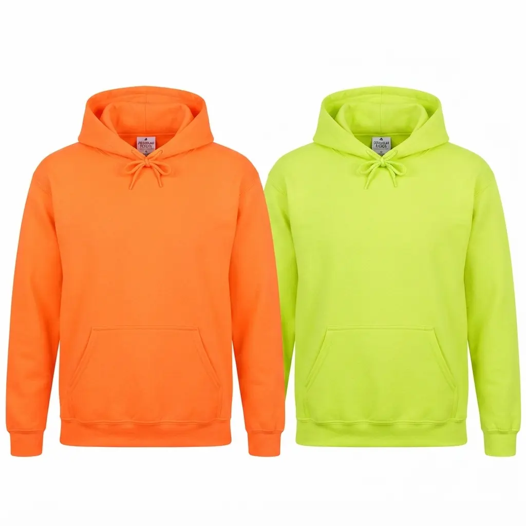 Men's Plain Long Sleeve Pullover Hoodie - 50/50 Cotton Blend, Breathable, Safety Orange, Menswear Tops Sweatshirts for Casual Streetwear, Outdoor Use, Casual Streetwear Hoodie