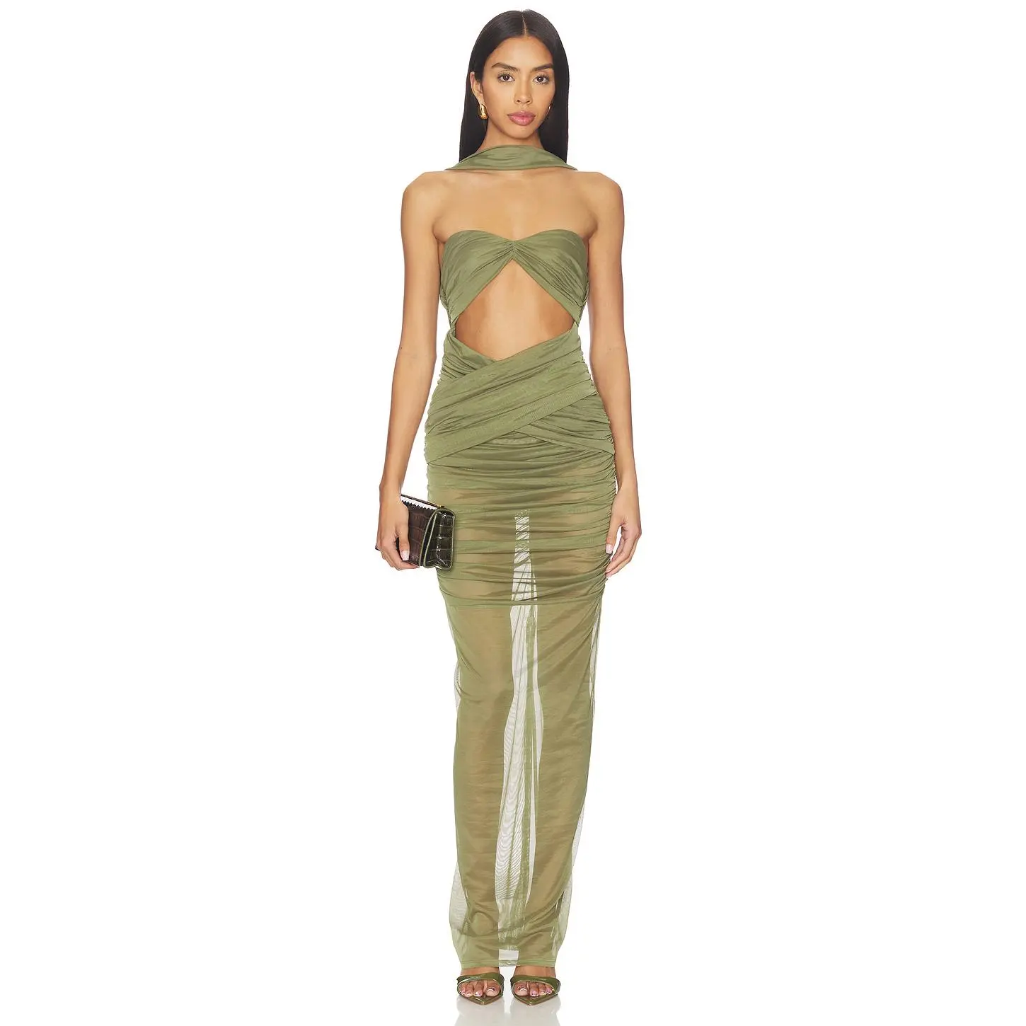 slim fit dress slacks Lace-Up Dark Green Long Sequin Prom Dress with Cut Out Black / 3