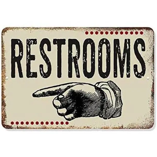 Restrooms Sign Light Putty Restaurant Decor Wall Art Vintage Bathrooms Restroom Decorations Arrow Pointer Signs 8 x 12 Matte Finish Metal 108120061057
