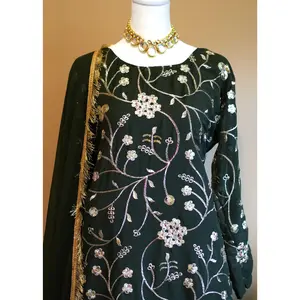 Mint Green Long Lehenga Style Skirt Kurta Set