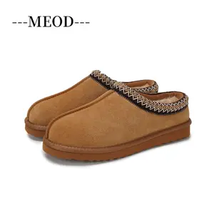 Women's Snow Boots Leather Mini Flat Shoes Platform Slippers With Fluffy Fur Casual Fuzzy Slip-On Slides Soles Winter Autumn Warm Outdoor Suede With Box 36-42