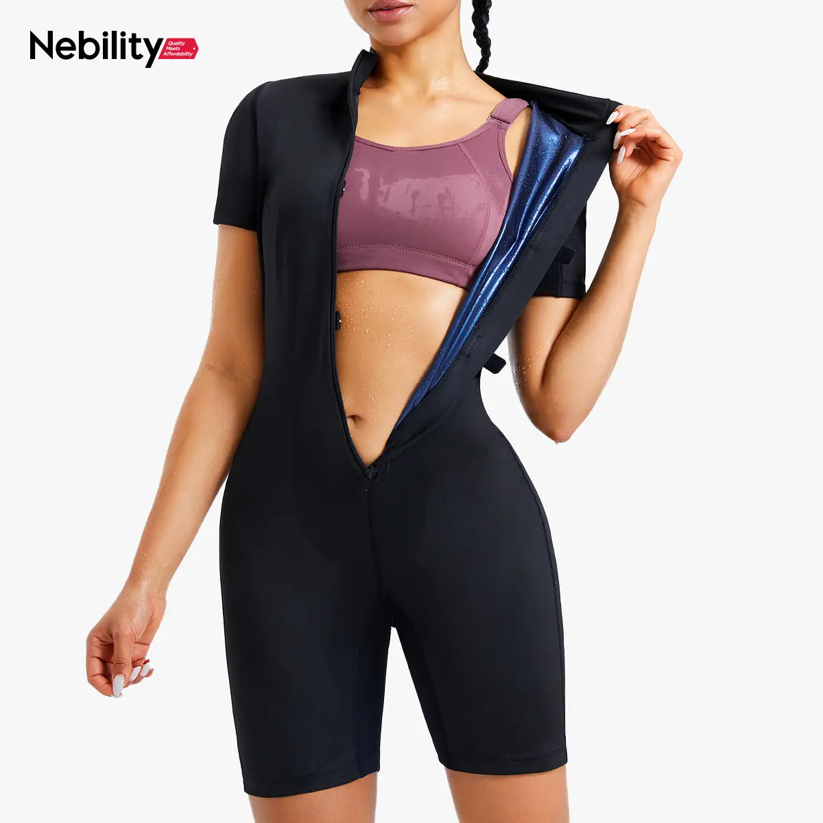 Nebility Women's Coated Athletic Zipper Workout Sweat Sauna Jumpsuit