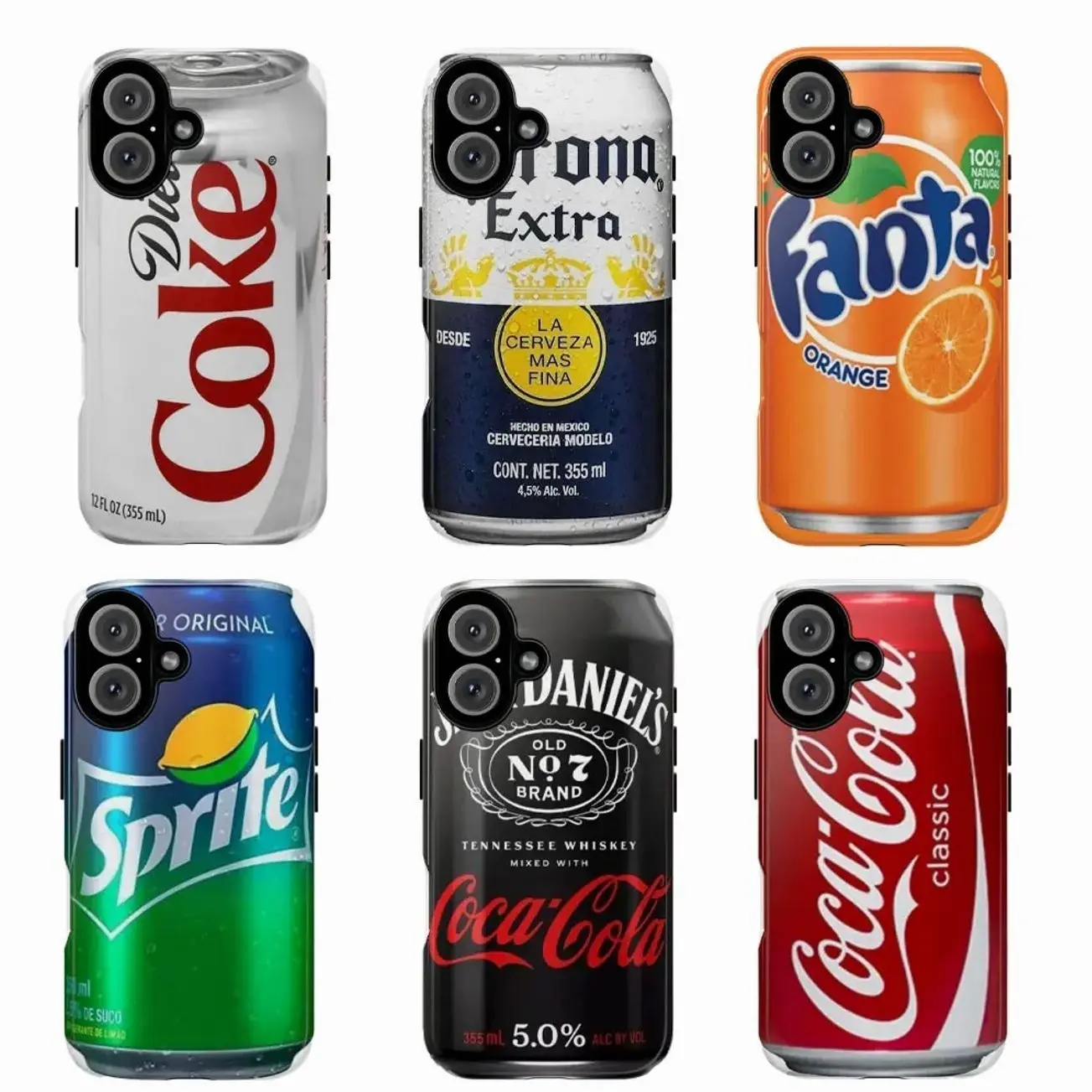 Soda Can Phone Case for iPhone & Samsung, Diet Coke Corona Extra Fanta Sprite Jack Daniel’s Coca-Cola Classic Drink Design Coverfor iPhone17 ProMax /16/15/14/13/12/11 Plus for Samsung phones, suitable for both men and women,  Perfect Gift for Women Men.