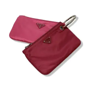 Pre-owned PRADA Nylon Small Leather Goods Pouch Red Pink P1040
