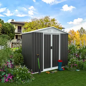 Outdoor shed storage anti-corrosion practical tool room, with lockable doors and louvered ventilation openings, outdoor waterproof garden tool metal storage shed (with metal foundation)