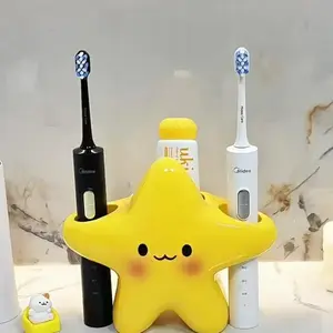 Cute Star-Shaped Plastic Toothbrush Holder, Independent Bathroom Storage, Adorable Face Design, Durable Plastic Structure, Space-Saving Rack