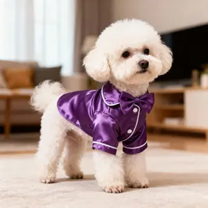 Cute Pet Clothes for Dogs and Cats, Two-Leg Silk Sleepwear with Buttons, Bichon Frise and French Bulldog