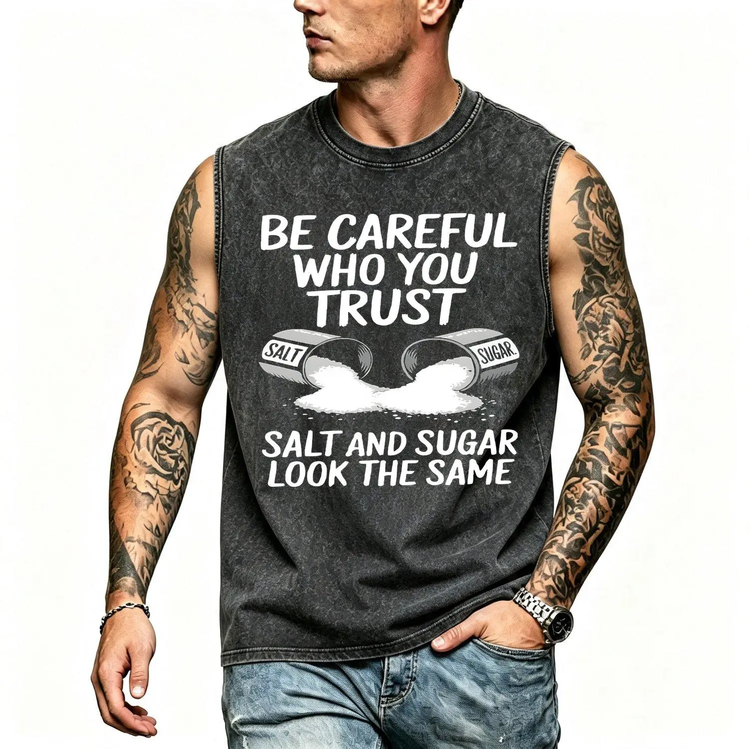 Fitness Vest Salt Graphic Print Be Careful Who You Trust Slogan Short Sleeve Crew Neck Casual Outerwear Stretch Fabric Inspired