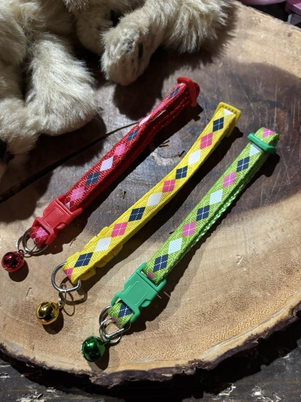 Pet Collars With Bell Set Of 3 Diamond Plaid Quick Attach No Break Away Ideal For Cats & Small Pets