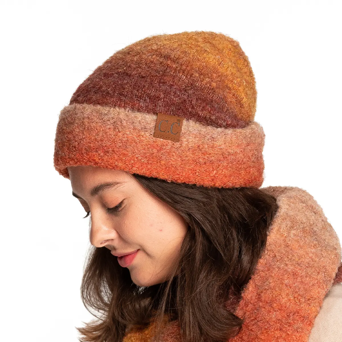 C.C Luxe Multi-Color Ombre Knit Beanie with Shearling Mohair Cuff for Women - A Stylishly Soft and Warm Winter Essential beanies
