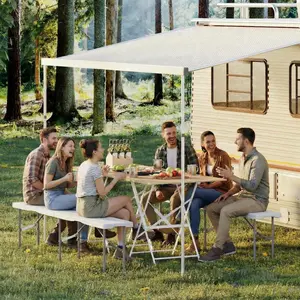 YJ-Garvee 6FT Folding Bench - Portable Plastic Folding Seat with Carry Handle and Lock, Ideal for Indoor and Outdoor Activities, Picnics, Soccer, Camping, and Dining - White