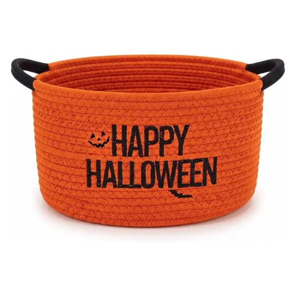 Halloween Gift Happy Halloween Storage Basket with Handle, Empty Boo Gift Basket, Woven Rope Organizer for Candy, Gifts & Party Favors