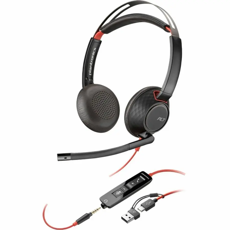 Poly Blackwire 5220 Stereo Headset w/ USB-C/A Adapter, Headphone, Audio