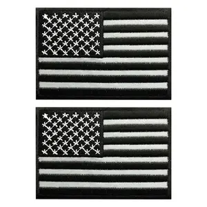 Reflective USA American Flag Patch (2 PC Iron on sew on - 3.0 X 2.0 -RF2)