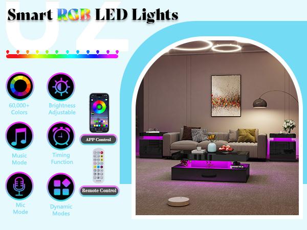 AMERLIFE High Gloss LED Nightstand Set of 2 with Charging Station, Modern Bedside Table Night Stand with LED Lights, Sofa End Side Tables with Drawers/Best Gift Ideas/Christmas Gifts