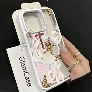 Leopard Print Cross Phone Case，Faith Inspired Style for iPhone 17 16 15 14 13 12 11 Plus Pro Max，Gods Gift A8