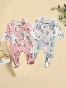 Baby Boys Girls Cartoon Print Butterfly Elephant Footed Jumpsuit Long Sleeve, Spring Fall Two-Piece Set, Unisex Baby Clothes