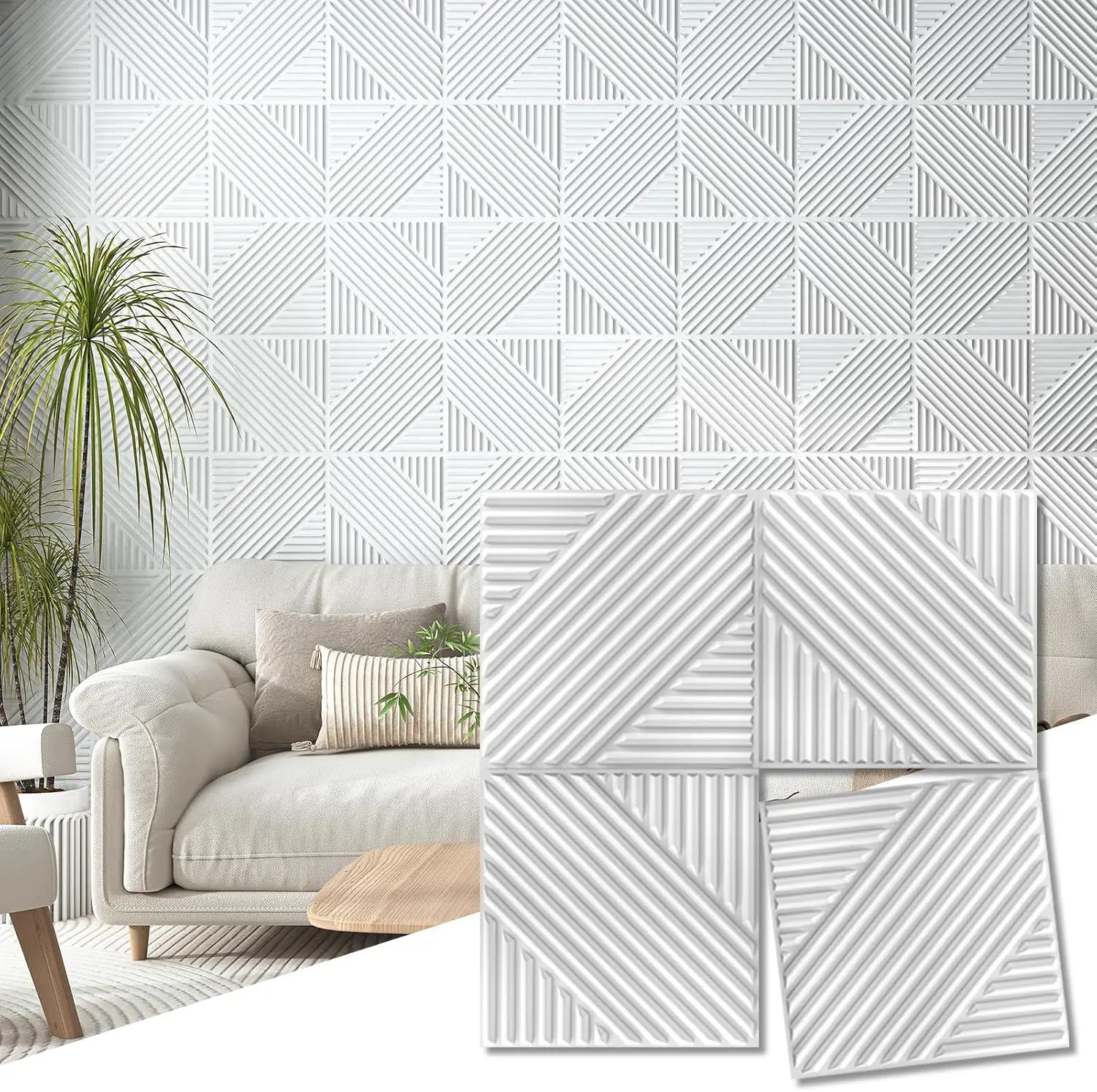 33-Pack 3D Wall Panels for Interior Wall Decor, Textured Accent Walls Paneling for Living Room, Bedroom, TV Background, 12"x12" White