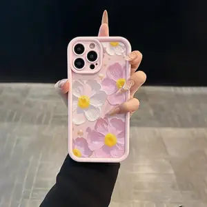 Pink flower pattern TPU material anti-drop hole precision all-inclusive protective Suitable for IPhone 17, 16, 15, 14, 13, 12, 11, XS, X, Samsung and other models. Makes a great gift for friends or family.