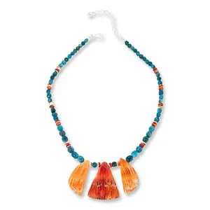 Mine Finds by Jay King Orange Spiny Oyster Shell and Blue Apatite Necklace