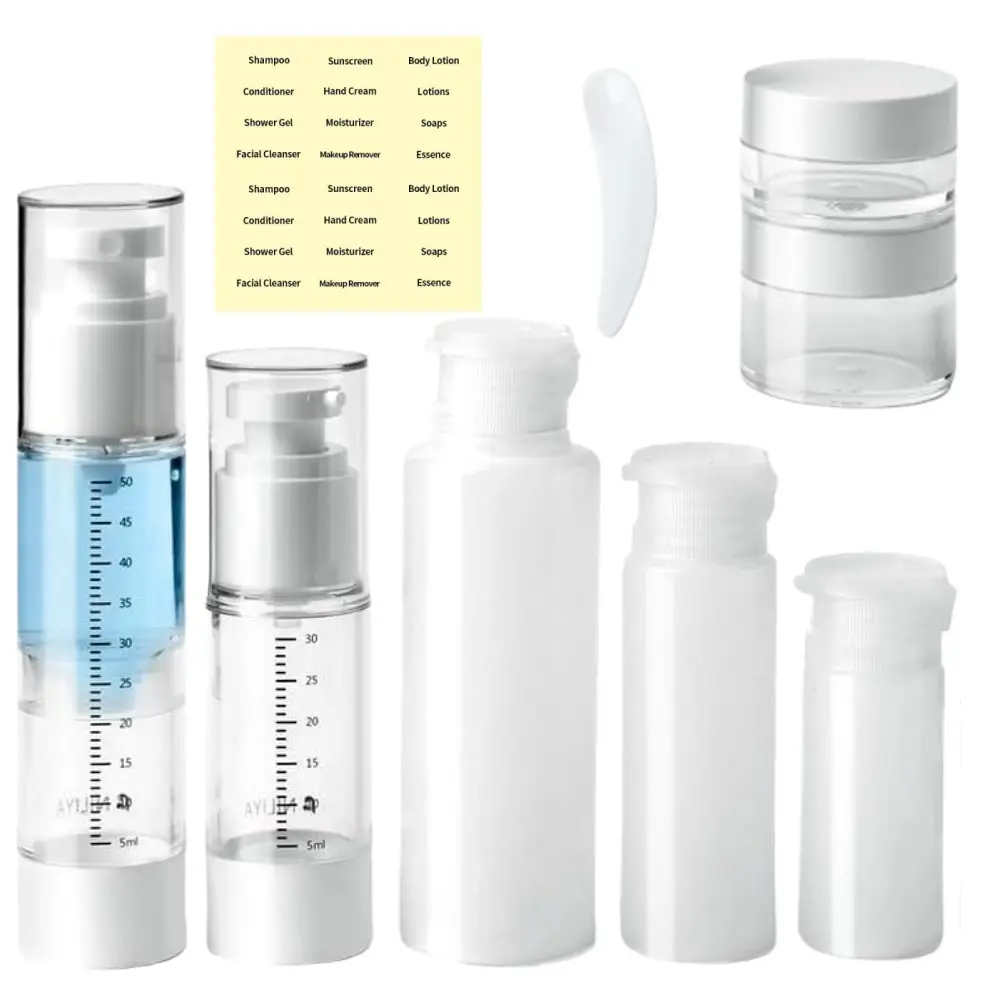 7 piece Travel Skincare Containers Set Leak Proof Toiletry Container Clear Cosmetic Makeup Liquid Containers for Toiletries