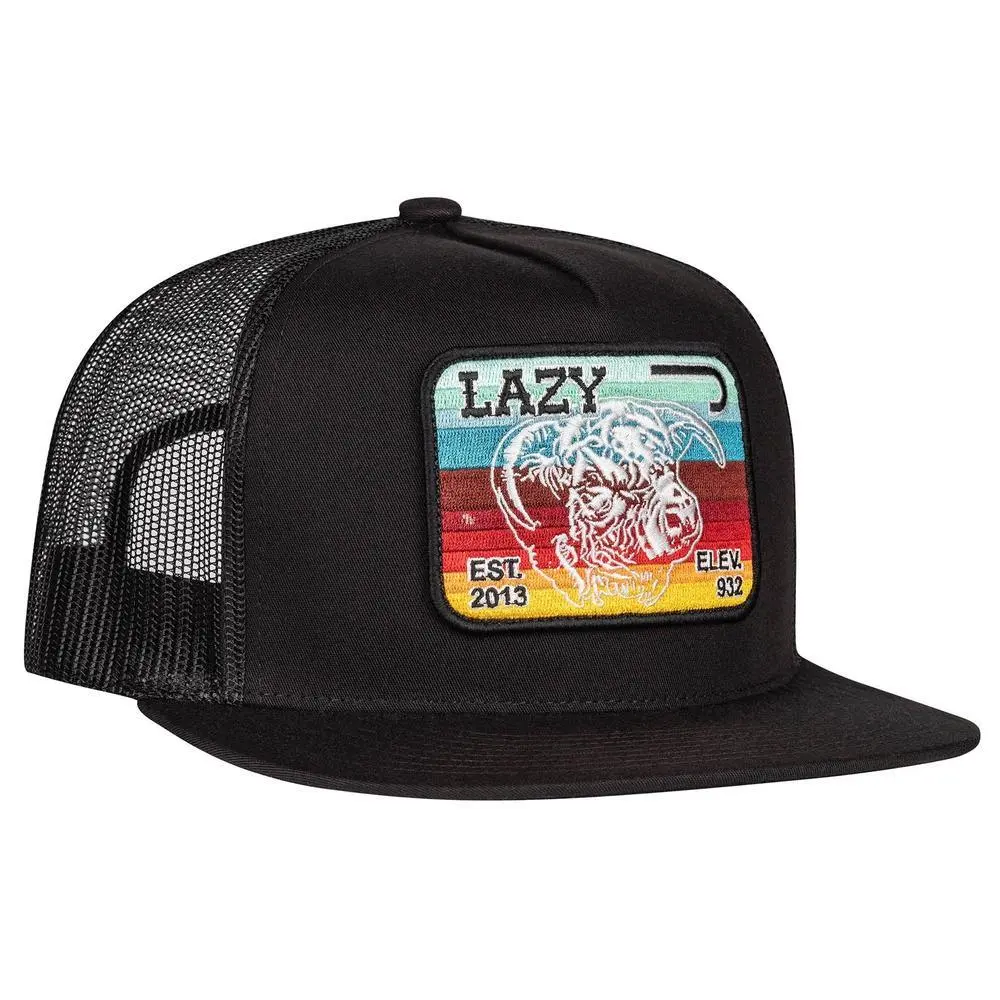 Lazy J Ranch Black Serape Elevation 5-Panel Trucker Hat - Mesh-Lined Adjustable Old West Cowboy Print Fashion Accessory, Old West Hats, Cowboy Print Hats