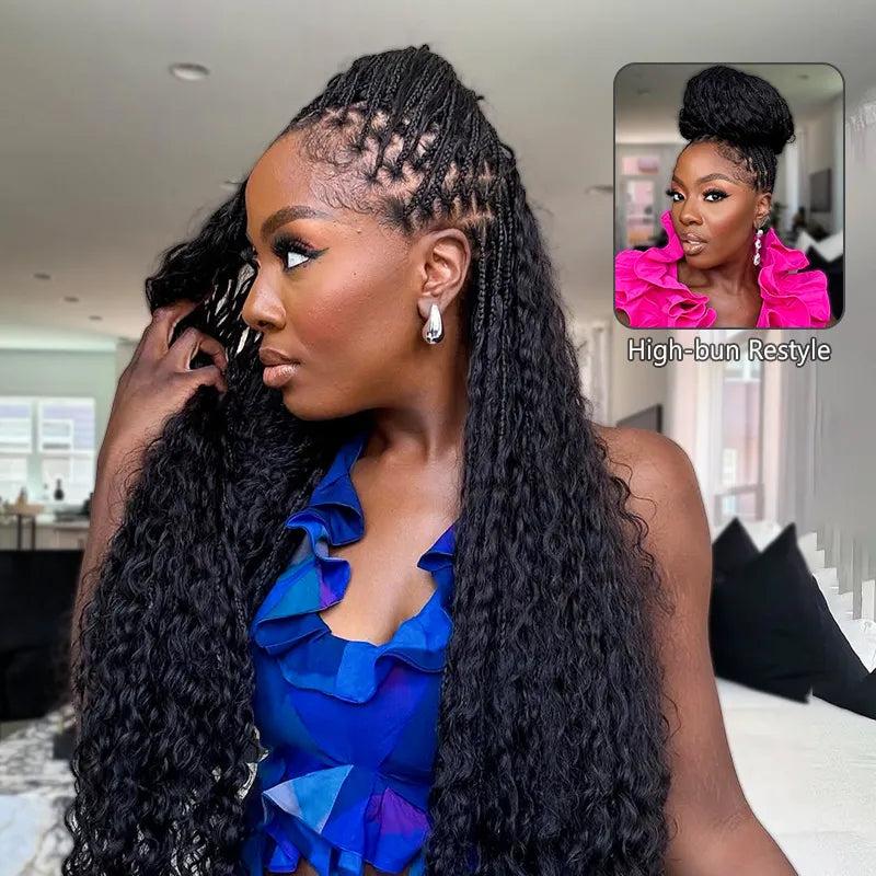 [26" Limited Offer] Ashimary Boho Knotless Box 26" Braided Wigs Full Double Lace Braid Wig for Black Women Lace Frontal Human Hair Blended Braided Wig with Boho Curls 360 Lace Front 428