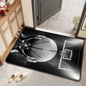 1pc Cool Sports Basketball Rug, Trendy Home Decor, Dynamic Atmosphere, High Fit for Basketball Enthusiasts, Soft Living Room Accent