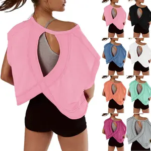 Naeduo Women's Cotton Open‑Back Training T‑Shirt Casual Athletic Gym Wear for Yoga Running Sportswear Spring Statements
