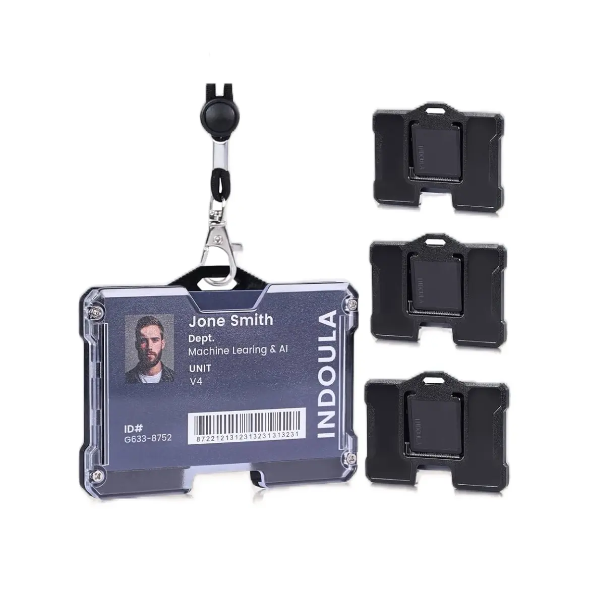 Black Horizontal Badge Holder with Lanyard and 4 Cards Slot - Pack of 4