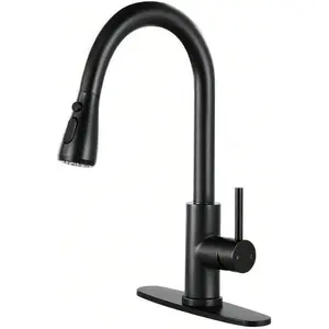 Homefy Kitchen Faucet with Pull Down Sprayer Matte Black Stainless Steel High Arc Single Handle 2 Spray Modes Hot Cold Water Mixer 1 or 3 Hole Installation Farmhouse RV Bar Sink
