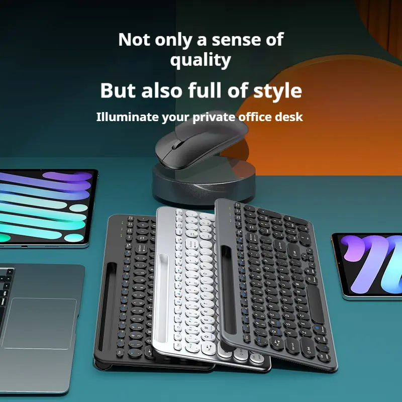 Multi-Functional Lightweight Wireless Keyboard and Mouse Set - 93+ Keys, Dual-Mode Bluetooth-2.4G, Shared USB Receiver, USB Stand, Hotkeys, Compatible with All Systems, Works for Phones Tablets PCs, Right for Universal Device Use