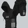 Two-Piece Set, Summer Fitness Outfit, Men's American Flag Print Hooded Tank Top & Shorts Set, Regular-Fit Casual Sleeveless Top & Shorts, Men's Summer Activewear, Sportswear Set Athletic Clothes, Workout Running Outfits, Athletic Sets