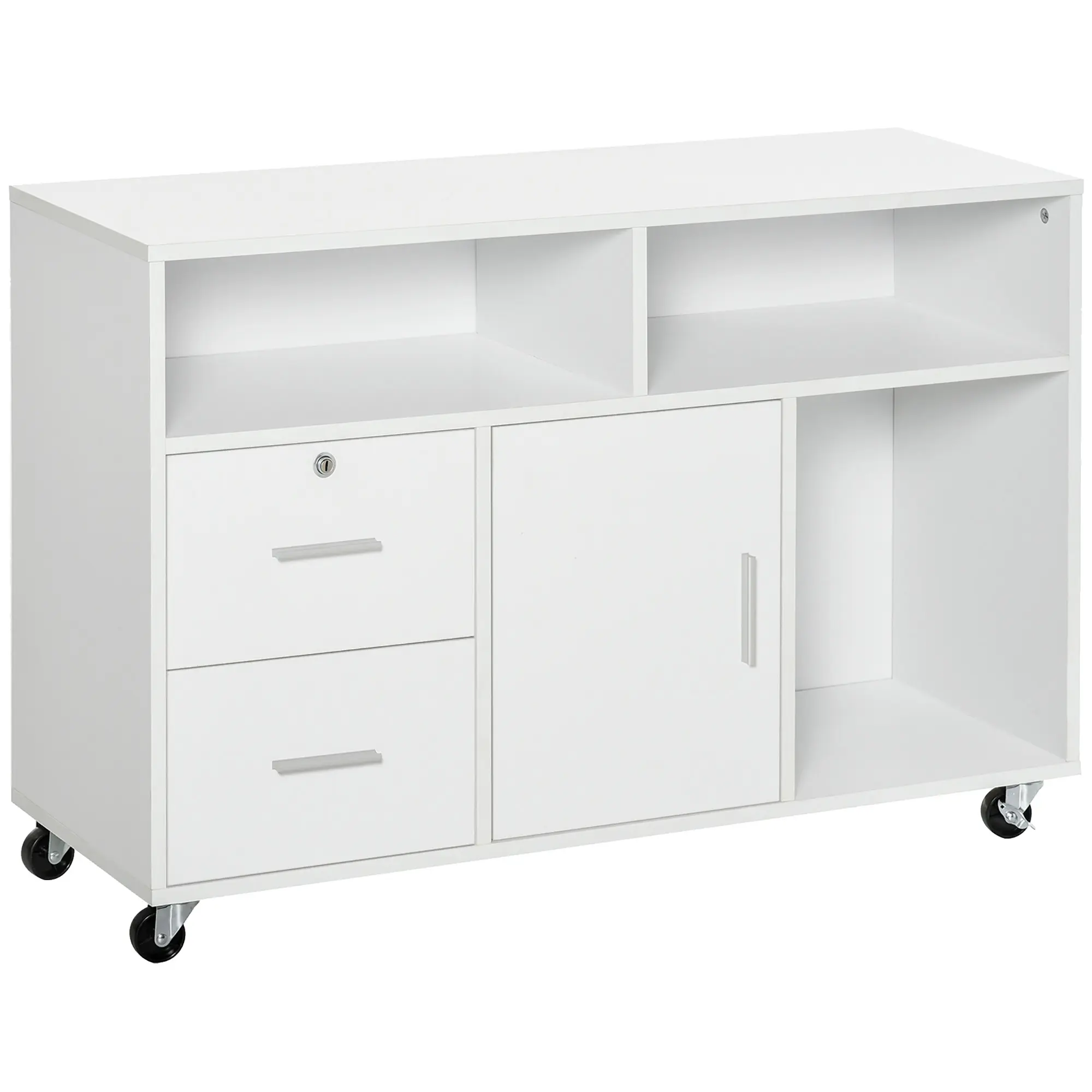 HOMCOM Printer Stand Home Office Mobile Storage Cabinet Organizer Desktop with Caster Wheels, 2 Locking Breaks and Drawer