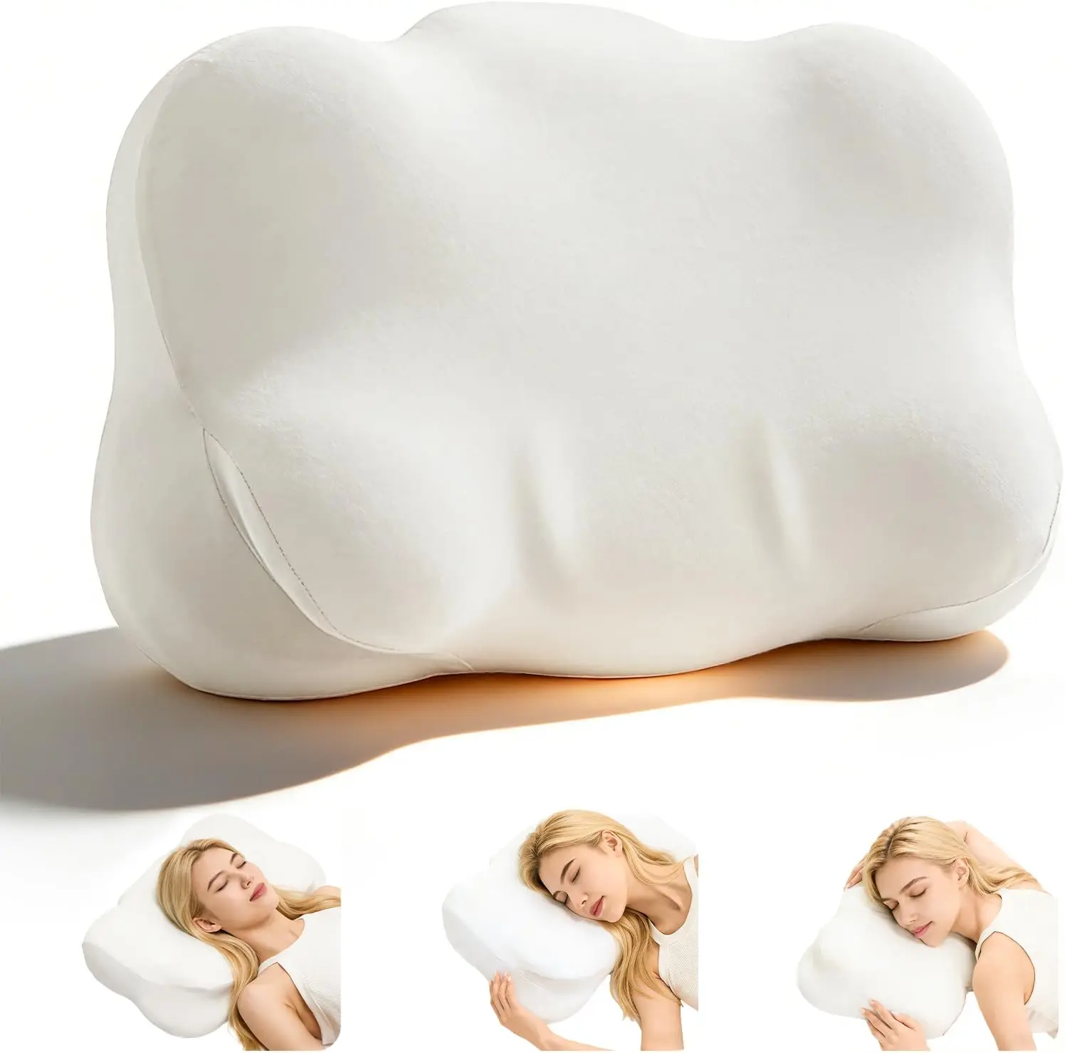 White Ergonomic Design Cloud Pillow - Adaptive High-Density Memory Foam, Contoured Form for Side Sleepers, Cooling Sleep Support, Neck Care, Cervical Relief, Breathable, Pressure Relief, Hand Wash Only