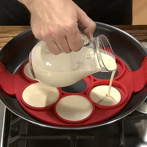1pc Silicone Non-Stick Pancake and Egg Maker - 4 cups of round cooking tools, no need to struggle with baking and frying, red color, must-have for the kitchen, mini pancake maker
