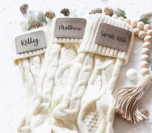 Personalized Christmas stockings - Knit stocking - Christmas holiday decor - Holiday decorating - Leather patch - Name stockings - Custom