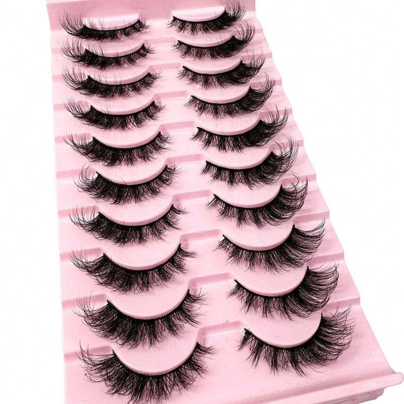 10 Pairs Fluffy Artificial Mink False Eyelashes – Slim & Thick Curling 3D Natural Cat Eye Lashes, Ideal for Holiday Parties, Halloween & Christmas