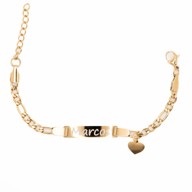 Kids' Personalized ID Elastic Bracelet - Stainless Steel Beaded Stretchy Bangle, Customizable with Name & Initial, 5-6 in Casual Adjustable Costume Jewelry with Personalization Option
