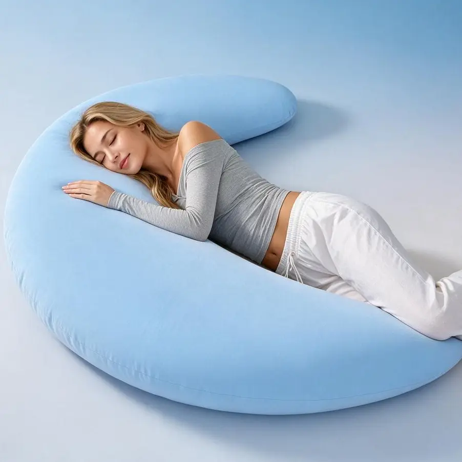 This giant 140cm moon-shaped body pillow is the ultimate sleep lifesaver for every side sleeper and pregnant mama! Ultra soft cloud-like fabric wraps your whole body, full supportive design relieves back, hip and shoulder aches all night long.