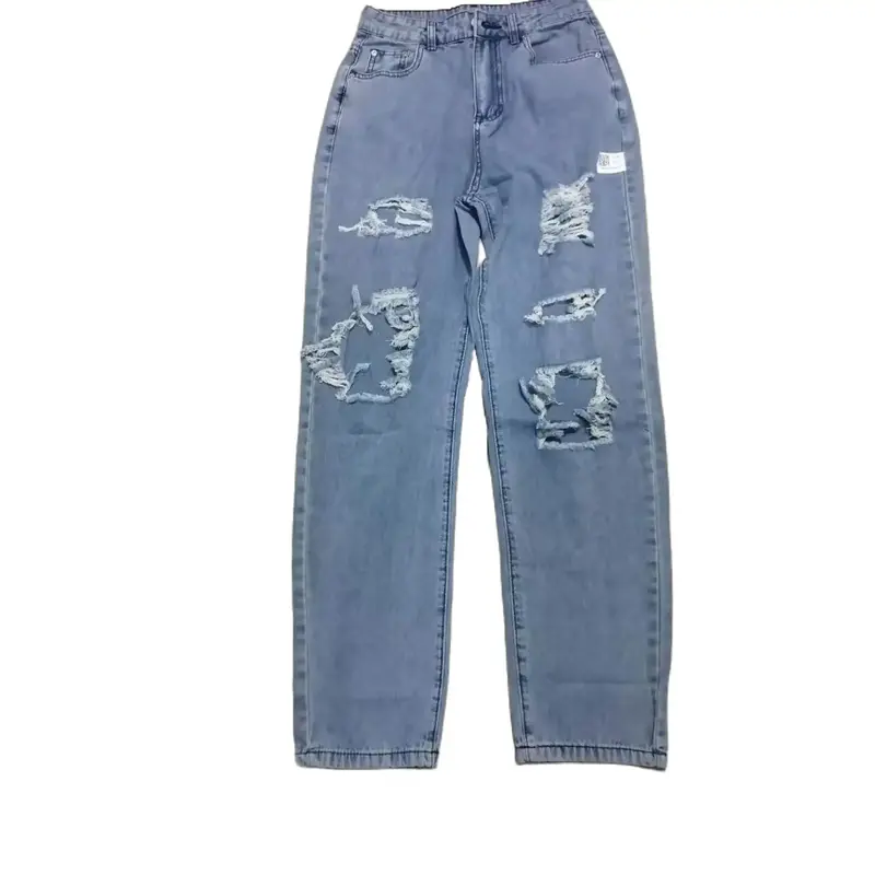 2025 Women's Sexy Wild Solid Color High Waist Ripped Jeans Trouser Denim jean baggy jeans stacked jeans 90s outfits purple jean bootcutjeans baggy jeans outfits mom jeans Bottoms Cotton Womenswear Polyester Printed Woven Pants Streetwear