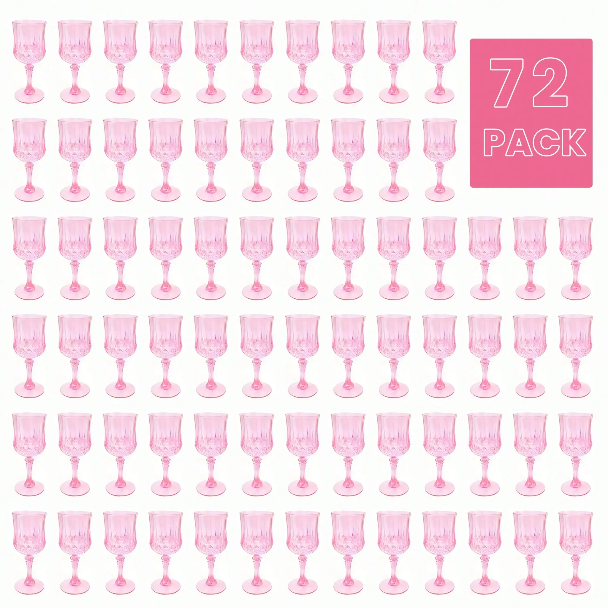 72-Pack Pink Plastic 7oz Champagne Flutes - Vintage Stemware Party Cups, Reusable Home/Wedding Decor Drinkware, Festive Outdoor Event Gift for Christmas,   Christmas,Halloween Gift