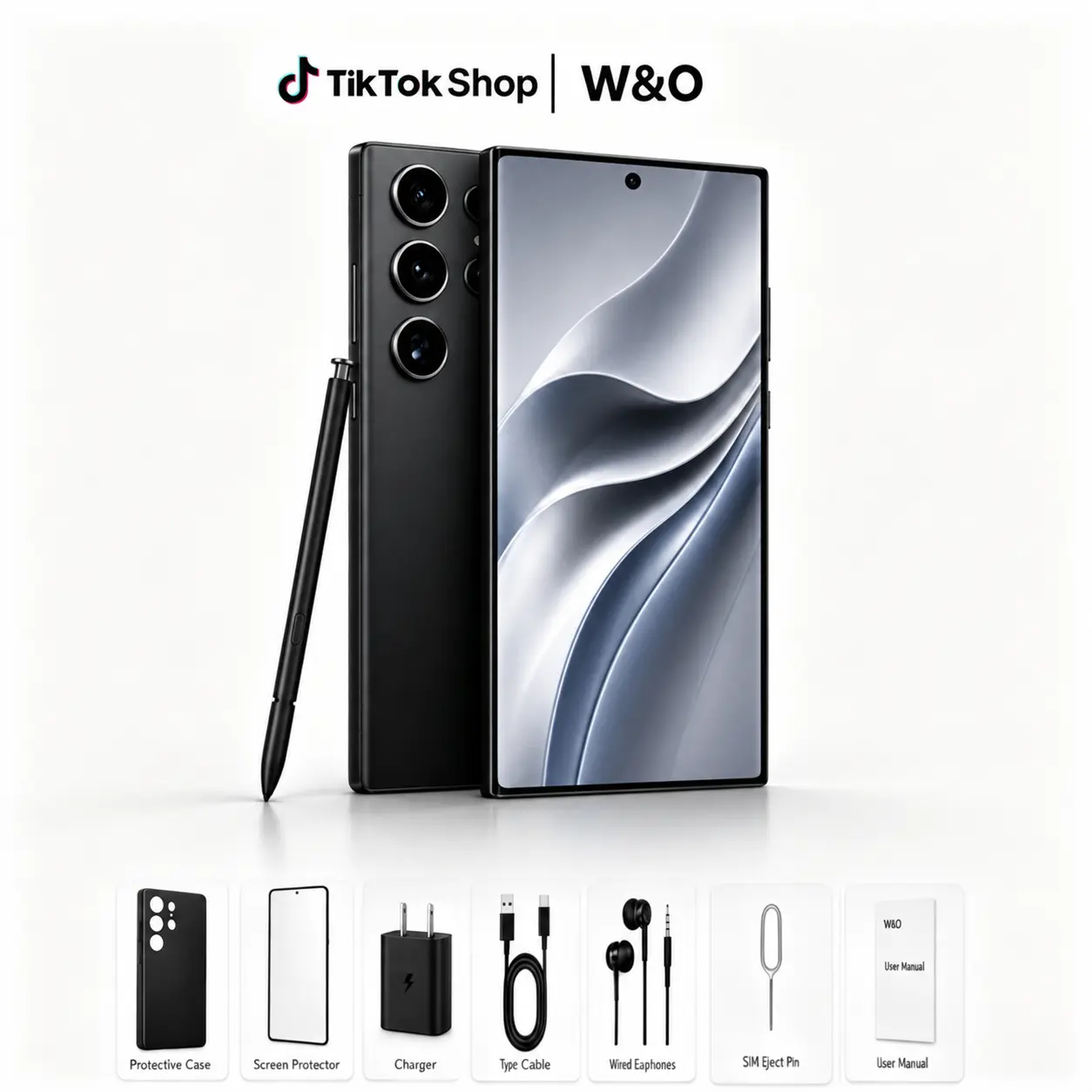 W&O 6.8" Android 14 Smartphone, 12GB+512GB, Built-in Stylus, 6800mAh All-Day Battery, 50MP Camera, GPS, Dual SIM, MicroSD Expandable Storage, Large HD+ Screen Phone for Drawing, Notes, Work, Study & Entertainment
