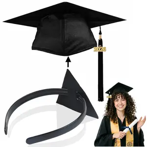 Graduation Cap Headband Insert for Hair, Secure Fit Grad Cap  Band for Curly and Thick  Hair, No-Slip Headband for Graduation Caps for Women and Men, Black