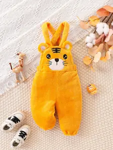 Adorable Tiger-Themed Baby Bib Pants, Thickened Dual-Faced Velvet Design, Elastic Cuffs for Warmth, Ideal for Autumn/winter