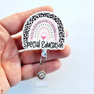 Special Education Badge Reel, Sped Squad Rainbow Design, Retractable ID Holder, Special Ed Gift 2II