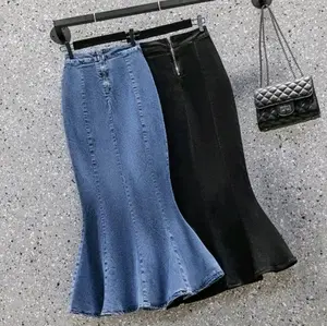 High-waisted Denim Ruffle Skirt