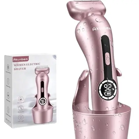 Akunbem Electric Shaver for Women Best Electric Razor for Womens Bikini Legs Underarm Pubic Hairs Rechargeable Trimmer with Detachable Head Cordless Wet Dry Use Precise Safe Waterproof
